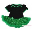 Black Baby Bodysuit Sparkle Kelly Green Sequins Pettiskirt JS4370